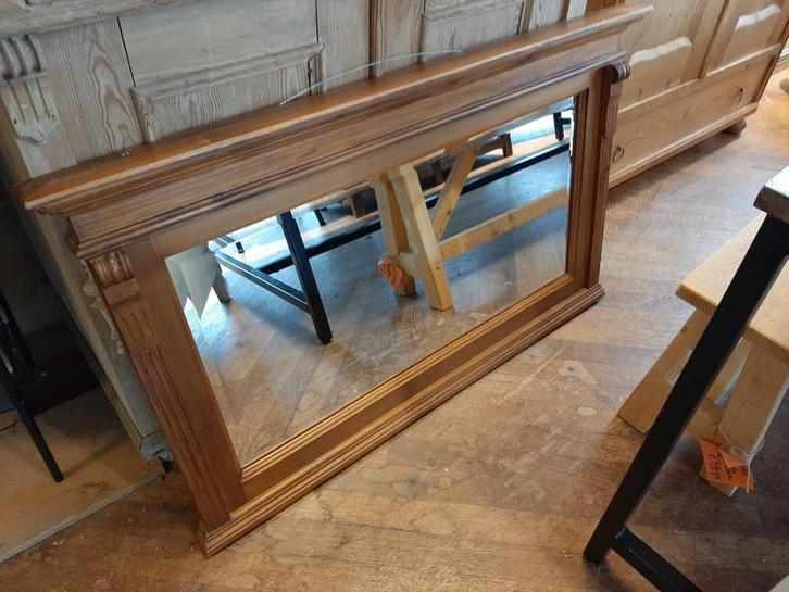 Grenenhouten spiegel facetgeslepen 114 x 70, Huis en Inrichting, Woonaccessoires | Spiegels, Zo goed als nieuw, 100 tot 125 cm