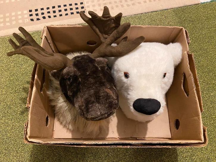 Pluche Eland en ijsbeer kop  (€6,50 p/s), Diversen, Kerst, Gebruikt, Ophalen of Verzenden