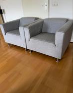 2 nette, grijze, stoffen Fauteuils - Vierkant Model, Huis en Inrichting, Fauteuils, Ophalen, Gebruikt, Stof, 75 tot 100 cm