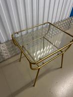Gouden glazen bijzettafel, Huis en Inrichting, Gebruikt, 55 tot 75 cm, Glas, Rechthoekig