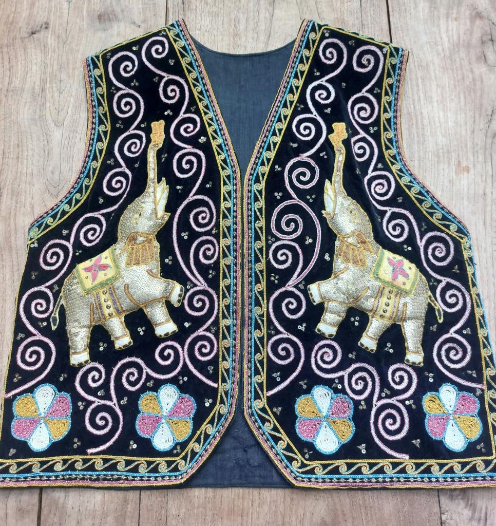 Vintage Kalaga Olifanten Gilet – Thailand/Myanmar, Maat 38/40 (M), ., Zwart, Ophalen of Verzenden