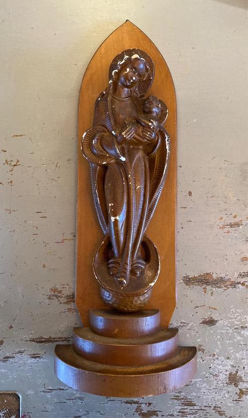 Vintage retro mid century wanddecoratie hout Maria met kind, Verzamelen, Retro, Huis en Inrichting, Ophalen of Verzenden