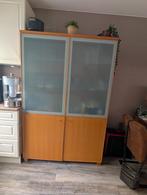Stevig houten vitrine kast, Ophalen, Met deur(en), 100 tot 150 cm, Zo goed als nieuw