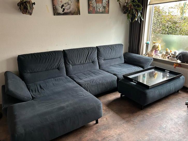 Grote Musterring hoekbank - donkerblauw, Huis en Inrichting, Banken | Bankstellen, Gebruikt, Hoekbank, Vierpersoons of meer, 300 cm of meer