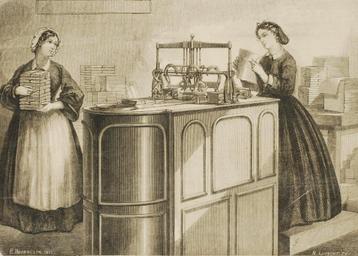 Chocolade wikkelmachine - Antieke illustratie (1863) beschikbaar voor biedingen