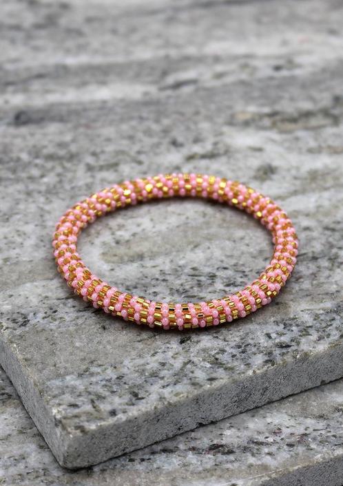 Glaskralen armband - roze, goud - RB096, Sieraden, Tassen en Uiterlijk, Armbanden, Nieuw, Overige materialen, Overige kleuren