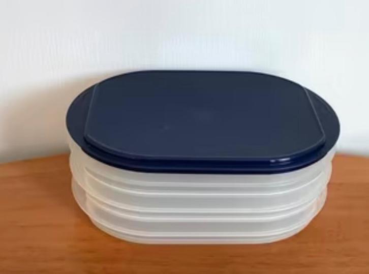 Tupperware Stapel-Drie met mooie indigo Blauw deksel, Huis en Inrichting, Keuken | Tupperware, Zo goed als nieuw, Overige typen