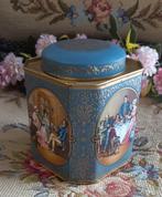 Mooi brocant (thee)blik, blauw/goud, nostalgische afbeelding, Ophalen of Verzenden, Zo goed als nieuw, Overige merken