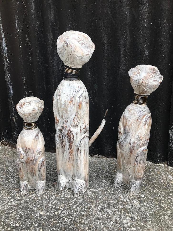 Stokstaart familie houtsnijwerk beeld uit bali indonesie set, Antiek en Kunst, Kunst | Beelden en Houtsnijwerken, Ophalen of Verzenden