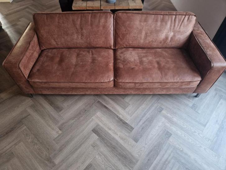 4 zits bank cognac, Huis en Inrichting, Banken | Bankstellen, Zo goed als nieuw, Rechte bank, Vierpersoons of meer, Leer, Ophalen