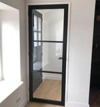 Zwarte steellook houten binnendeur afgelakt, Doe-het-zelf en Verbouw, Deuren en Horren, Niet ingevuld, 80 tot 100 cm, Binnendeur