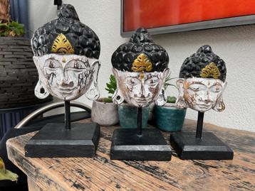 Boeddha houtsnijwerk set van 3 buddha oosters handwerk  beschikbaar voor biedingen