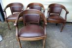 4 Kuipstoelen met lederen bekleding, Huis en Inrichting, Stoelen, Ophalen, Gebruikt, Hout, Vier