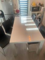 Eettafel+6 stoelen 180x90x74 ultrahoogglans gelakt alpinewit, Huis en Inrichting, Complete eetkamers, 4 tot 6 stoelen, Gebruikt