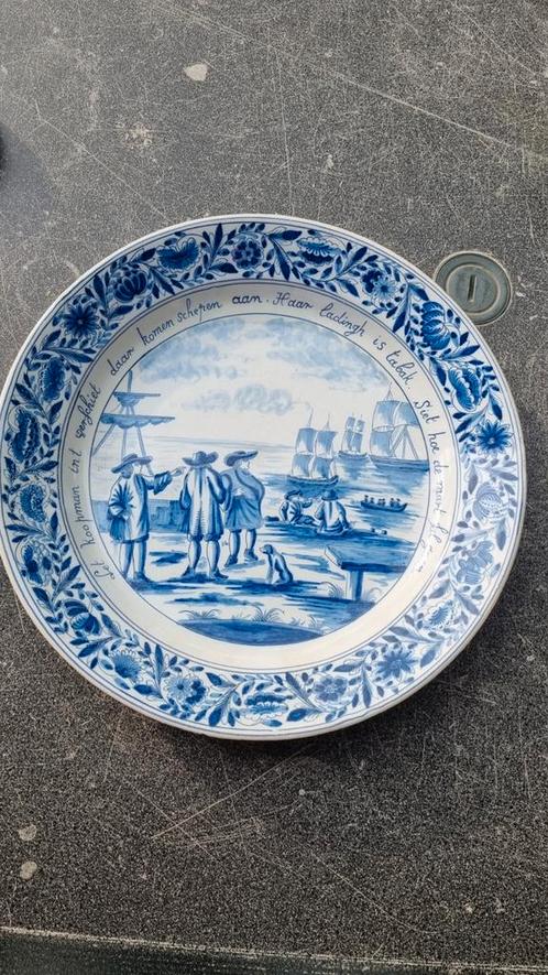 Delfts Blauw Bord met Schepen, Antiek en Kunst, Antiek | Schalen, Ophalen