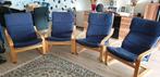 4x IKEA Fauteuil met Blauwe Kussens, Huis en Inrichting, Fauteuils, Hout, Ophalen of Verzenden, Zo goed als nieuw, 50 tot 75 cm