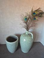 Groene bloempot en kruik, Aardewerk of Porselein, Ophalen of Verzenden, Zo goed als nieuw, Minder dan 50 cm