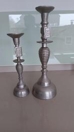 Set van 2 hoge Beverly Avenue kandelaars , metaal / tin look, Ophalen of Verzenden, Metaal, 25 tot 50 cm