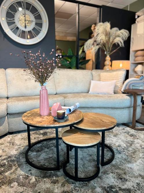 Salontafel- Set van 3, Huis en Inrichting, Tafels | Salontafels, Nieuw, 50 tot 75 cm, 50 tot 100 cm, Rond, Overige materialen