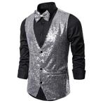 Heren zilveren glitter gilet giletje feest party kostuum, Verzenden, Nieuw, Overige maten, Overige thema's