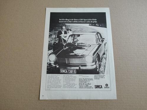 Reclame (uit oud tijdschrift) Simca 1301S (1970), Verzamelen, Automerken, Motoren en Formule 1, Gebruikt, Auto's, Verzenden