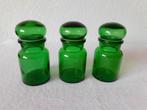 3 Vintage voorraadpotjes in groen glas, hg 12,5 cm, dsn 6 cm, Ophalen of Verzenden, Overige typen