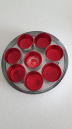 Schaal van glas met rood glazen bakjes voor waxinelichtjes, Huis en Inrichting, Woonaccessoires | Kandelaars en Kaarsen, Ophalen