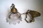 vintage antiek holophane hanglamp glas ribbel stof snoer k, Gebruikt, Ophalen of Verzenden, Kunststof, Vintage antiek