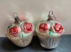 Vintage Zilverkleurige Kerstballen. Mandje met Bloemen, Ophalen of Verzenden, Gebruikt