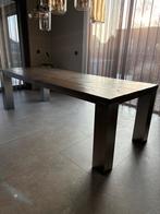 Massief houten eettafel 250x100, Ophalen, Gebruikt, 100 tot 150 cm, Eikenhout