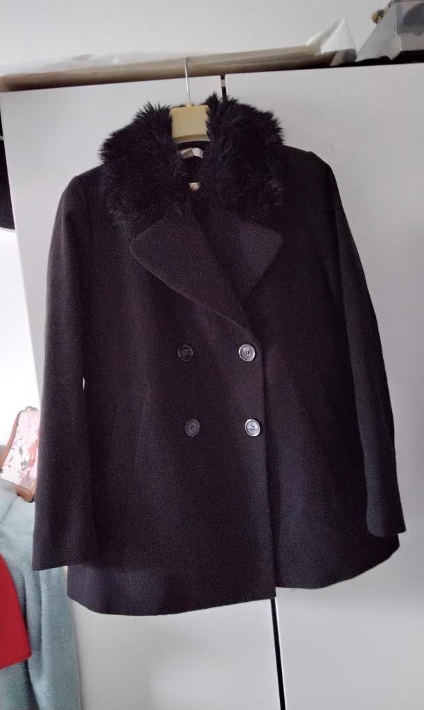 Winter zwarte JAS MANGO Wollen Jas + Bont NIEUW RUILEN, Kleding | Dames, Jassen | Winter, Nieuw, Maat 42/44 (L), Zwart, Ophalen