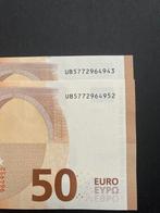 50 euro 2017 Frankrijk UB U035 opeenvolgende nummers, Postzegels en Munten, Bankbiljetten | Europa | Eurobiljetten, Ophalen of Verzenden