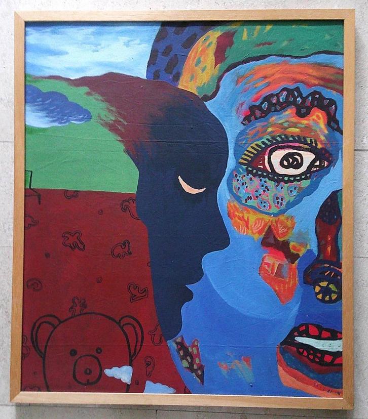 compositie met hoofd vrouw 2004 - Surajiya (Indonesië), Antiek en Kunst, Kunst | Schilderijen | Klassiek, Ophalen of Verzenden