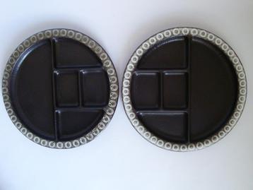 vintage fondue 2x bord omber fat lava vakjesbord steengoed beschikbaar voor biedingen