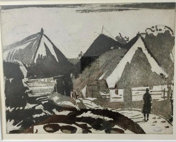 Houtsnede Jan Wiegers, Antiek en Kunst, Kunst | Etsen en Gravures, Ophalen of Verzenden