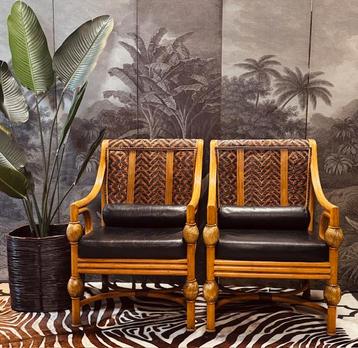 SET LOUNGE FAUTEUILS STOELEN LEER GEVLOCHTEN RUGLEUNING  beschikbaar voor biedingen