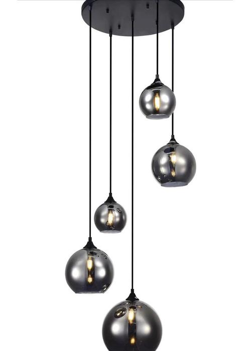 HANGLAMP SMOKED GLASS 5 MIX ERIC KUSTER STYLE DUMPPRIJS, Huis en Inrichting, Lampen | Hanglampen, Nieuw, Ophalen of Verzenden