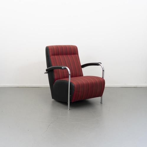 Leolux Scylla fauteuil Rood/Zwart gestreept Chili Flavour, Huis en Inrichting, Fauteuils, Zo goed als nieuw, Leer, Ophalen of Verzenden