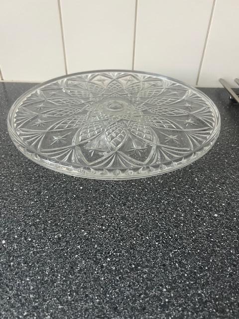 Glazen Taartschaal op Voet 30 cm, Antiek en Kunst, Antiek | Glas en Kristal, Ophalen of Verzenden