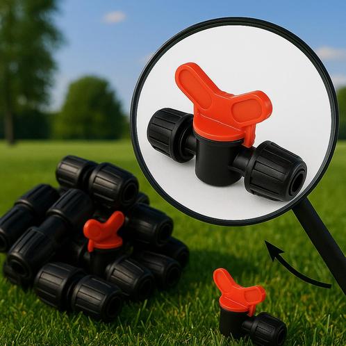 Rechtdoor koppeling met afsluitkraan (vlinderkraan) – 16 mm, Tuin en Terras, Druppelsystemen, Nieuw, Ophalen of Verzenden