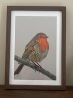 Tekening Roodborstje in lijst., Antiek en Kunst, Ophalen of Verzenden