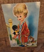 Jongetje in pyjama en badjas met pop en hondje, Verzenden, Voor 1920, Ongelopen, Kinderen