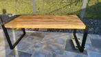 Houten Eettafel met zwart ijzere frame 200x90cm, Ophalen, Gebruikt, 200 cm of meer, 50 tot 100 cm