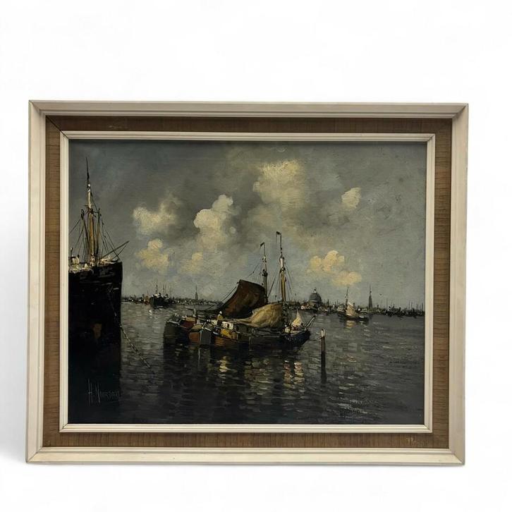 H. Noordam (1938) - Zeilpramen bij Amsterdam, Antiek en Kunst, Kunst | Schilderijen | Klassiek, Ophalen of Verzenden