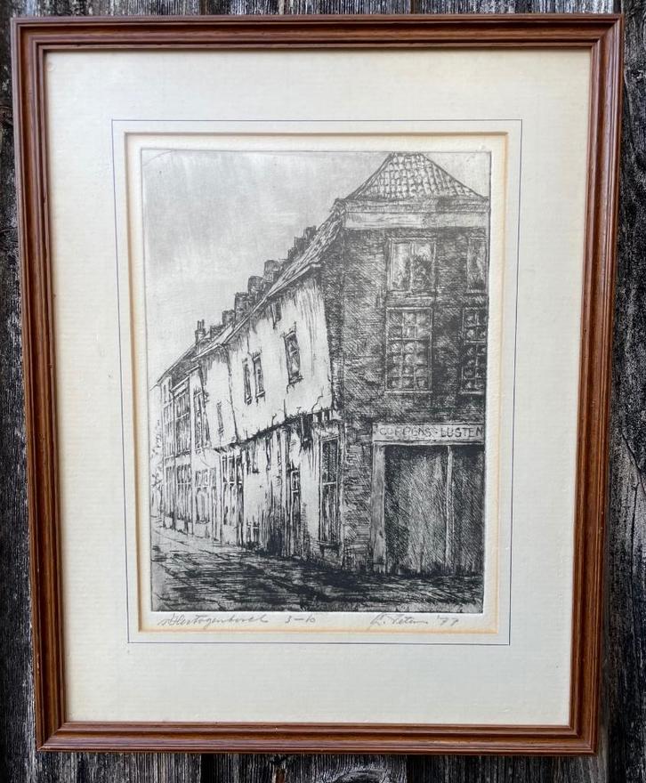 ets van 's Hertogenbosch met de winkel van Coppens lijsten., Antiek en Kunst, Kunst | Etsen en Gravures, Ophalen