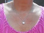 Zilveren ketting met gedecoreerde hart hanger nr.256, Met hanger, Verzenden, Zo goed als nieuw, Zilver