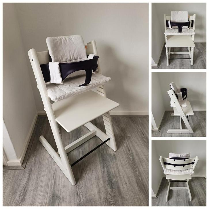 Stokke Tripp Trapp wit met babyset en 2 kussensets, Kinderen en Baby's, Kinderstoelen, Zo goed als nieuw, Meegroeistoel, Aanschuifbaar