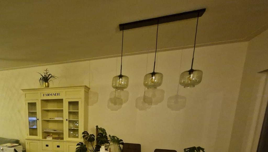 Retro Hanglamp Olucia - Stijlvolle Verlichting, 50 tot 75 cm, Ophalen of Verzenden, Zo goed als nieuw, Glas