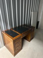 Klassiek engels bureau met lederen inleg, lades en kast, Antiek en Kunst, Ophalen