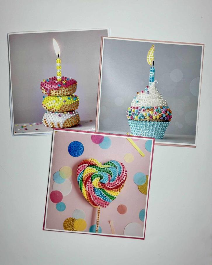 Set van 3 diamond painting kaarten., Hobby en Vrije tijd, Kaarten | Zelfgemaakt, Nieuw, Overige thema's, Verzenden